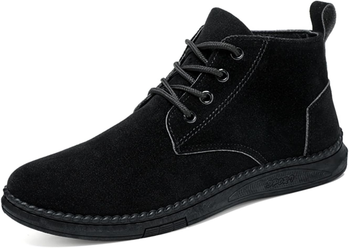 

Мужские ботинки Chukka Kelibasi с верхом из замшевой кожи и шнуровкой с металлическими люверсами и декоративной строчкой для повседневной носки с нескользящей резиновой подошвой, черный