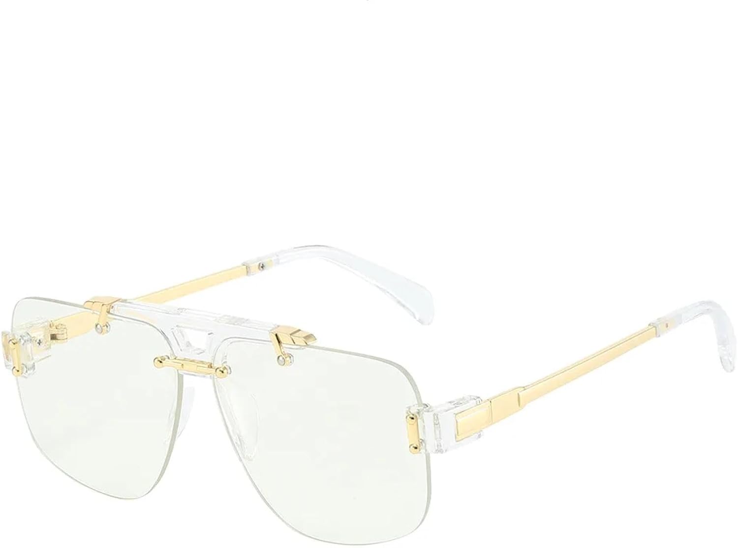

Классические солнцезащитные очки в полуободковой оправе для женщин и мужчин, винтажные, большие, в стиле панк, металлические, роскошные, популярные TVTBBVV, Gold Clear