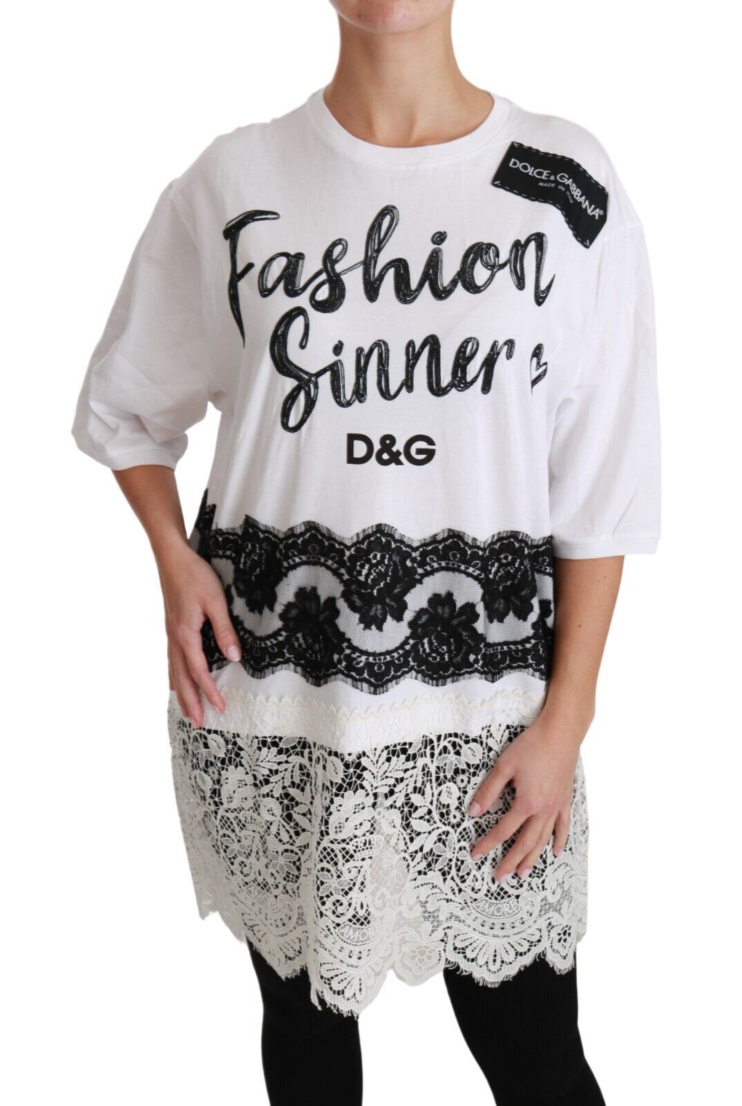 

Шикарная футболка DG Fashion Sinners большого размера Dolce & Gabbana, черно-белый