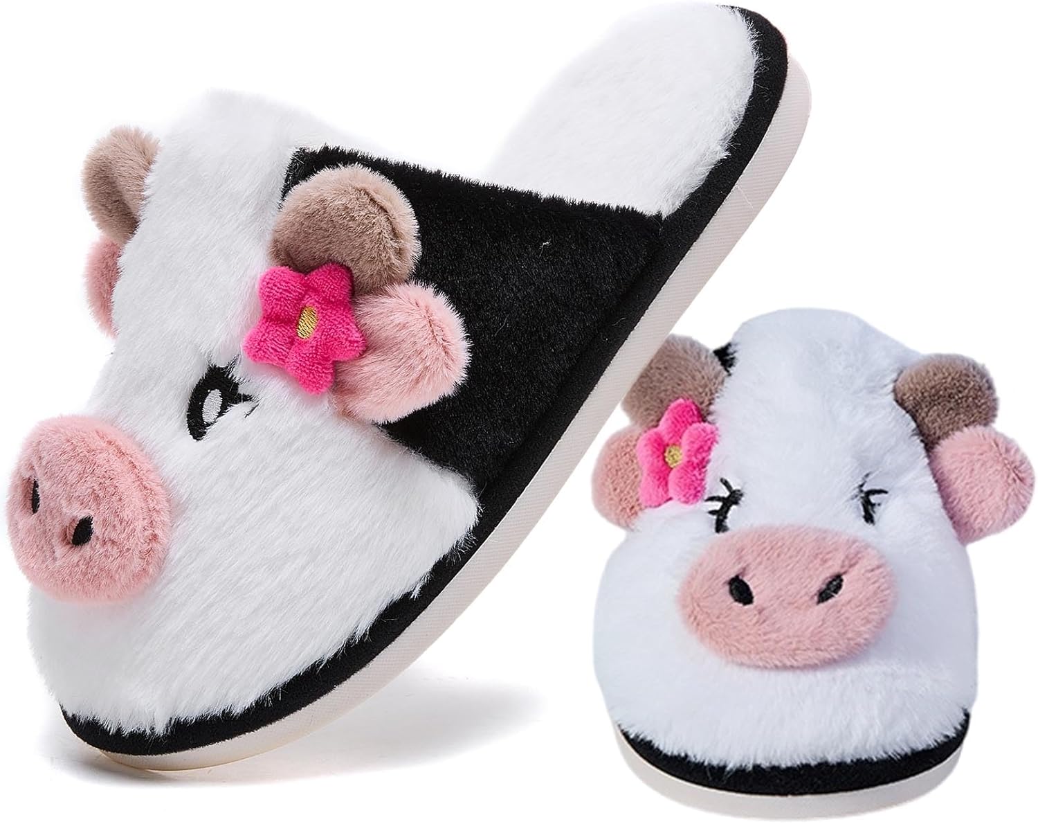 

Тапочки с коровой Aucomfo, животные тапочки для женщин и мужчин, для дома и улицы, для спальни, мягкие и пушистые, забавные тапочки, подарки с коровой, белый