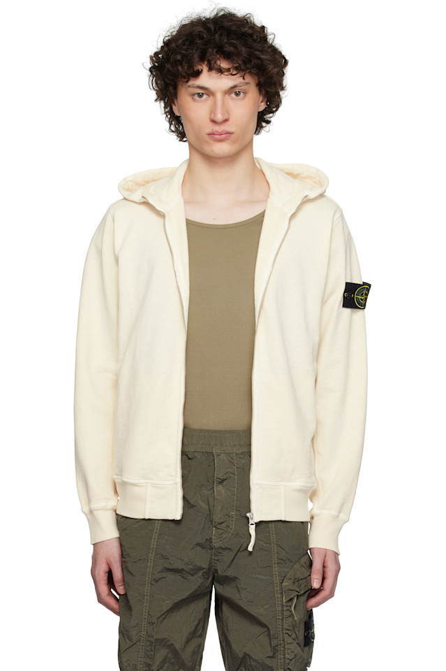 

Толстовка с капюшоном Malfilé из флиса с эффектом состаривания Stone Island, цвет ivory