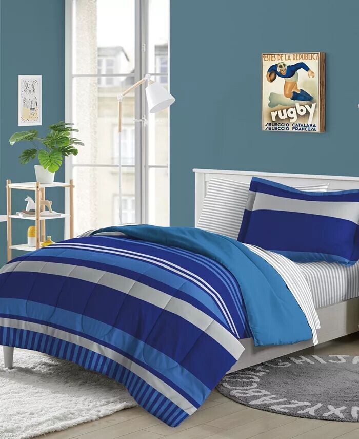 

Полный комплект одеял в полоску для регби из 5 предметов Dream Factory, синий
