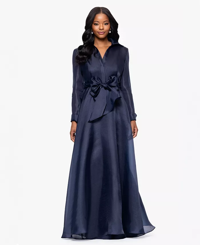 

Женское длинное платье-рубашка сплошного цвета с завязкой спереди Betsy & Adam, синий