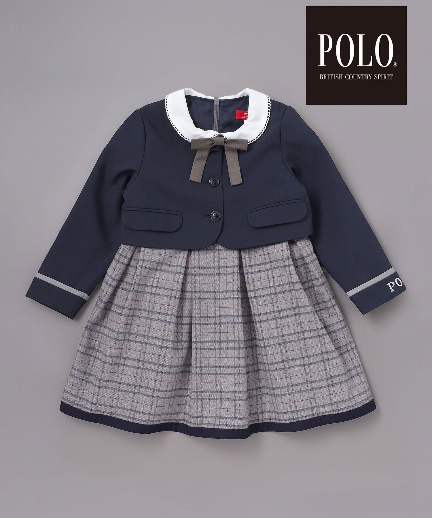 Коллекция POLO BCS*SLAP SLIP: жакет с застежкой на рукавах + клетчатое платье с воротником-лентой (размеры 110-130 см), Navy — фото 3