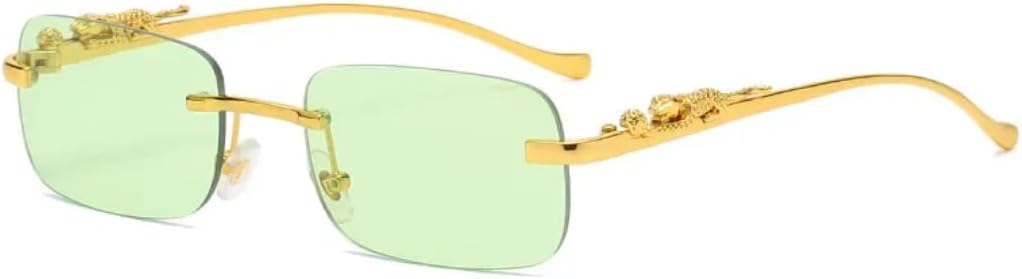 

Солнцезащитные очки с защитой от УФ-излучения UV400 | Без оправы, металлические линзы с леопардовым принтом | для женщин и мужчин, для занятий спортом на открытом воздухе и вождения DSVIGF, Gold Green