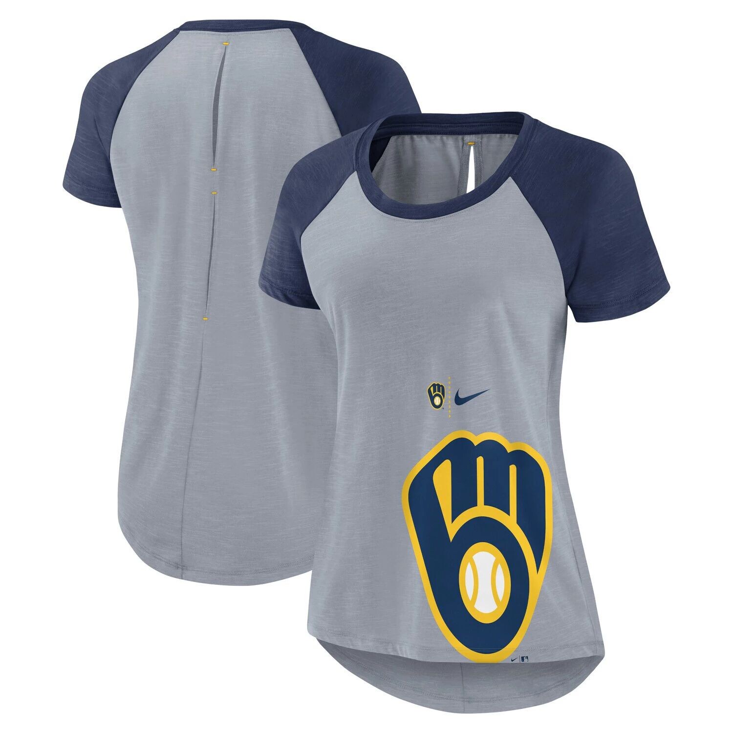 

Женская модная футболка Nike Heather Grey Milwaukee Brewers Summer Breeze Raglan Fashion Nike