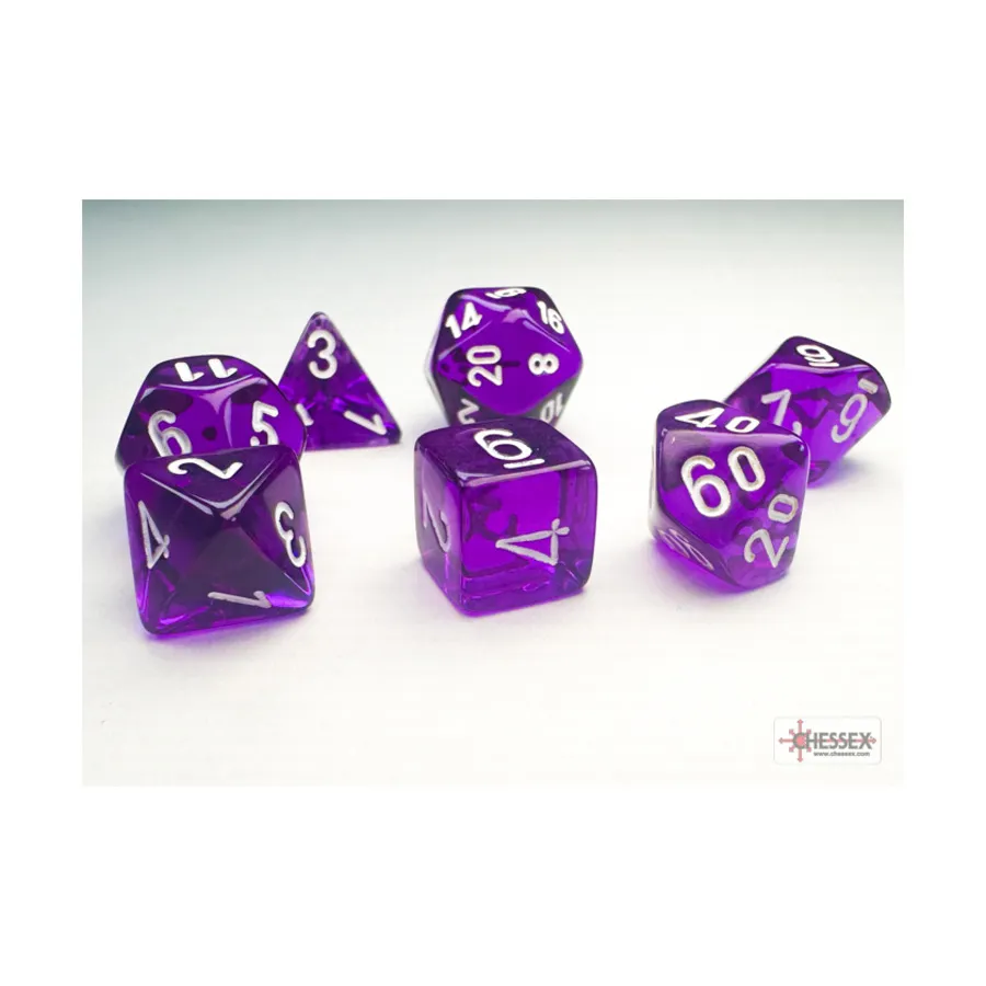 

Набор Mini Poly — полупрозрачный фиолетовый с белым (7) (2-е издание), Dice - Miniature 10mm & 5mm (Chessex)