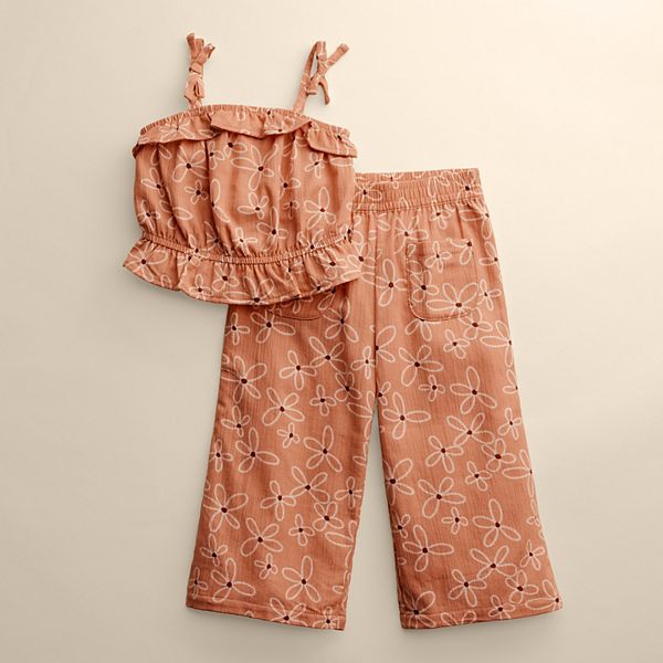 

Детский комплект из топа с рюшами и брюк Little Co. By Lauren Conrad, Soft Clay Floral
