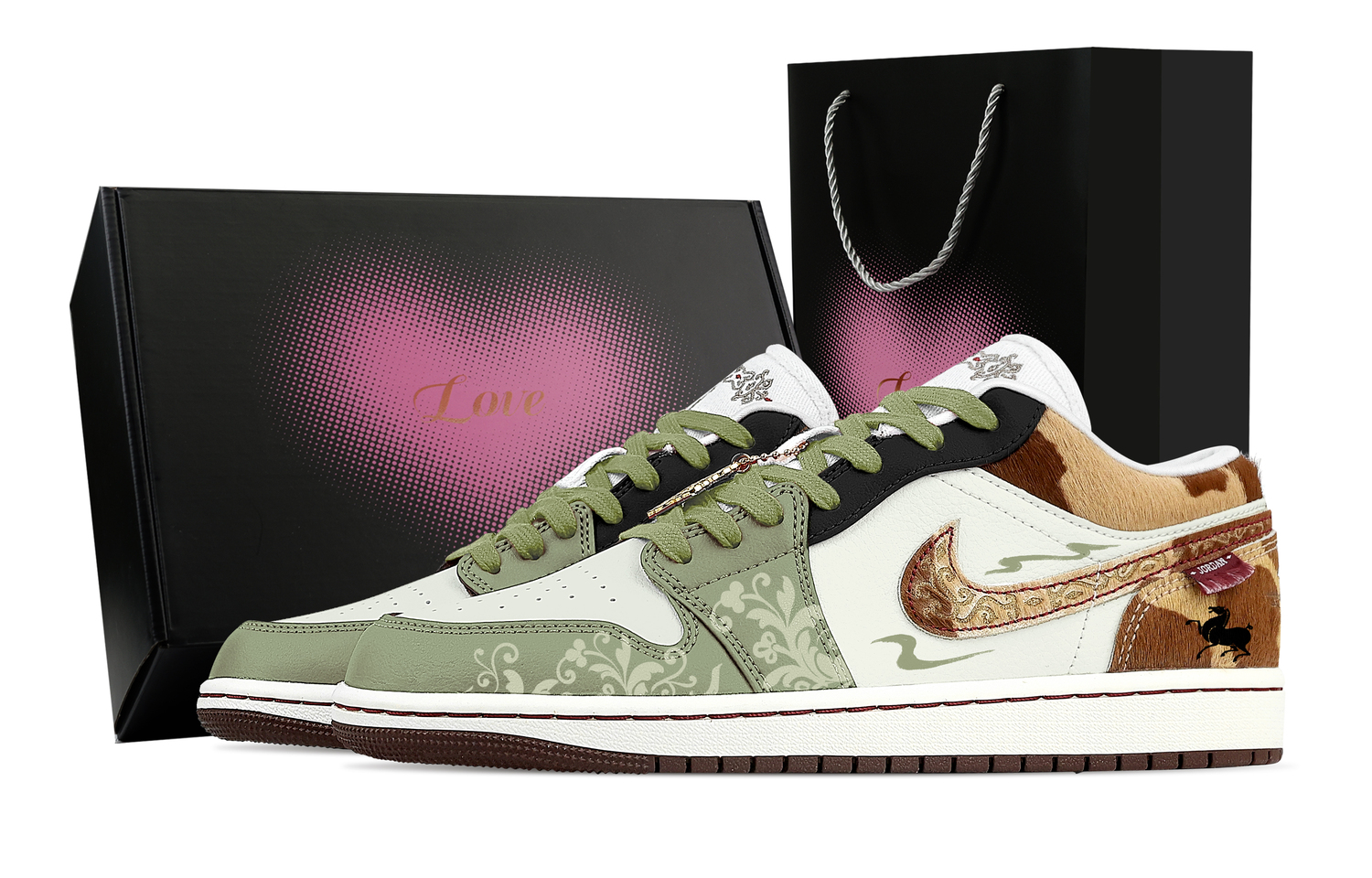 

Jordan Кроссовки Air 1 Inkling Swift, Heart Box, устойчивые к истиранию, низкие, винтажные, мужские, черно-зеленые