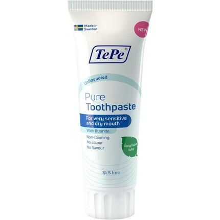 

TePe Pure Gentle Mint Daily Зубная паста с фтором для чувствительных десен и сухости во рту — уровень фтора, соответствующий возрасту