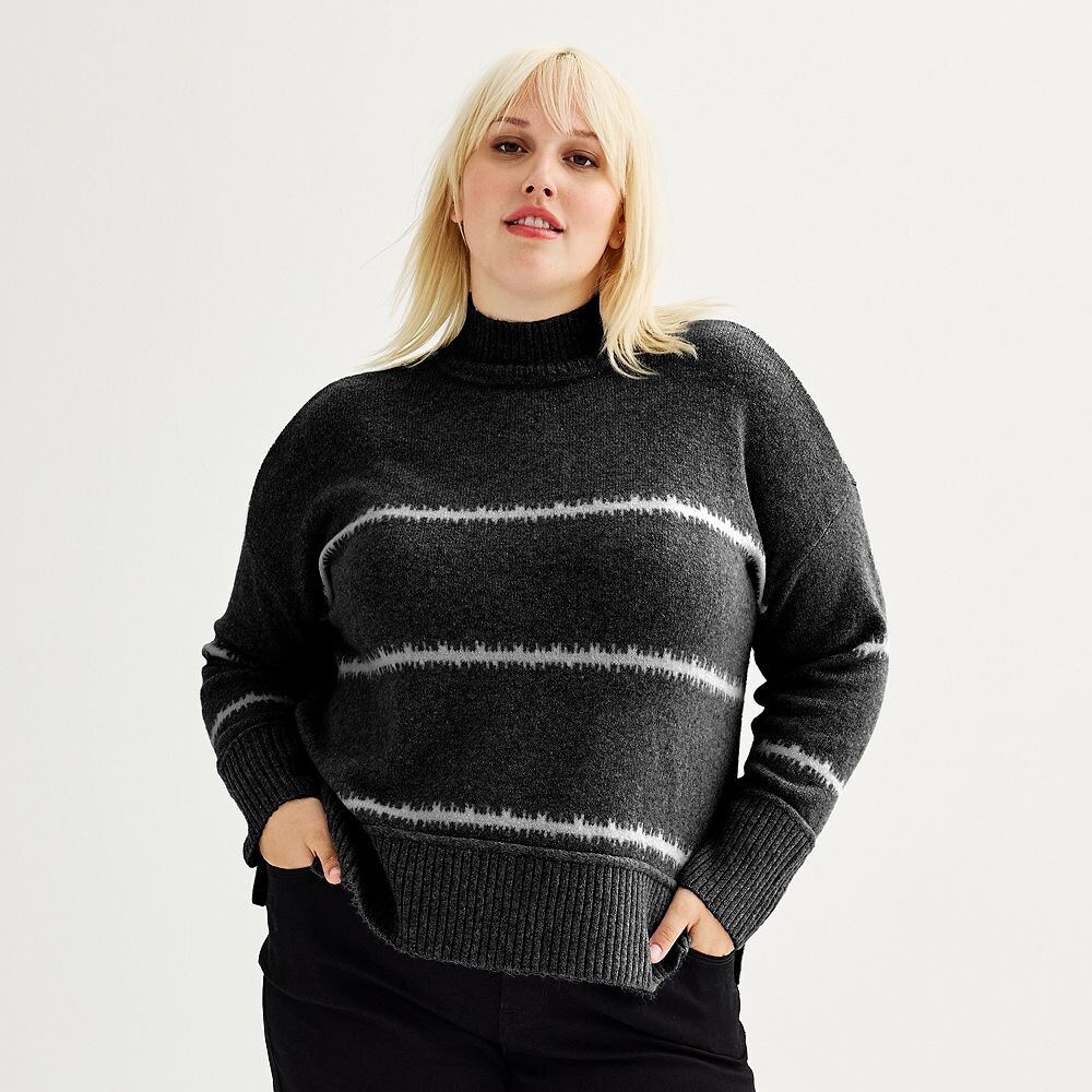 

Пуловер размера плюс Nine West Пуловер с воротником-стойкой, цвет Black Stripe