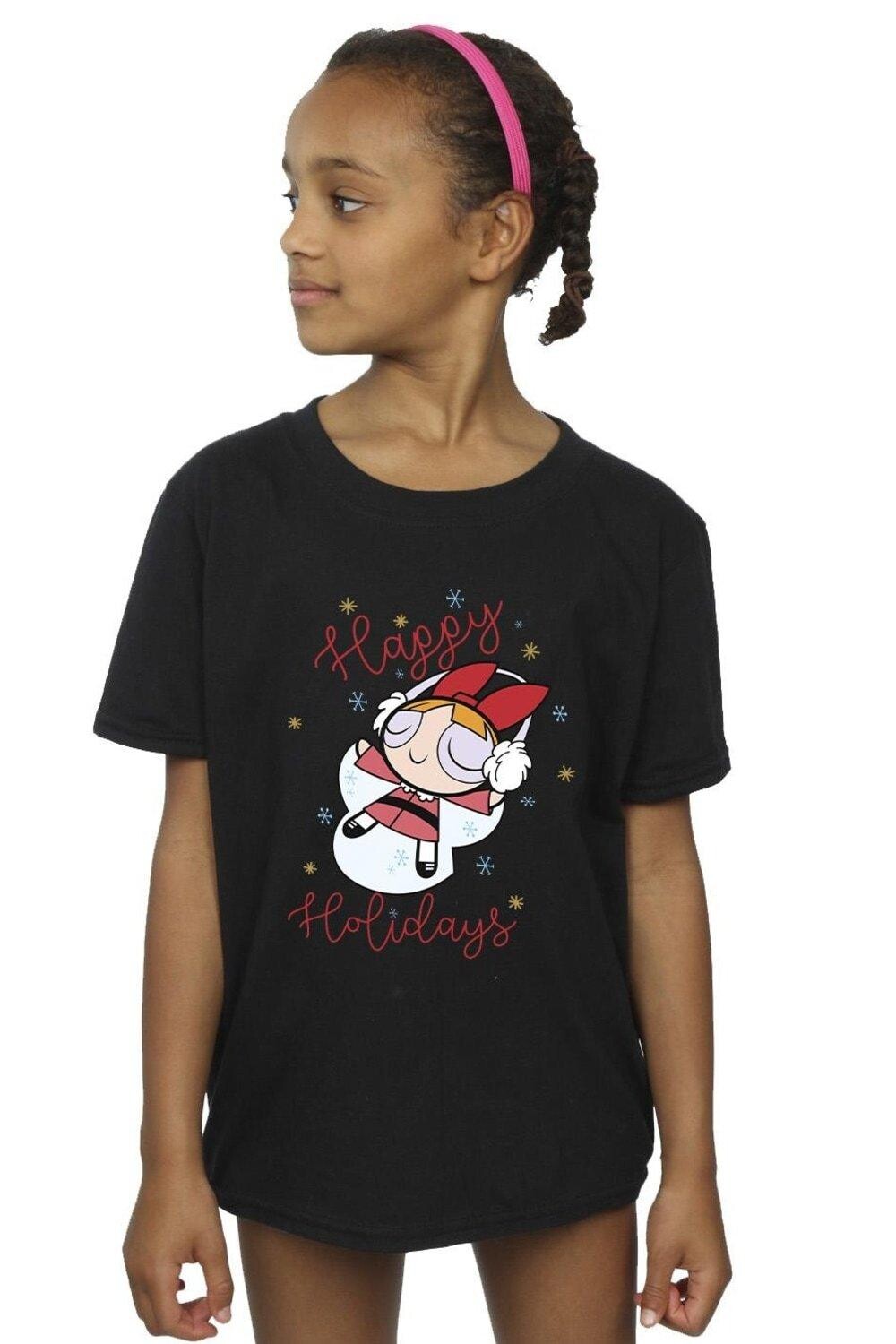 

Хлопковая футболка Happy Holidays Powerpuff Girls, черный