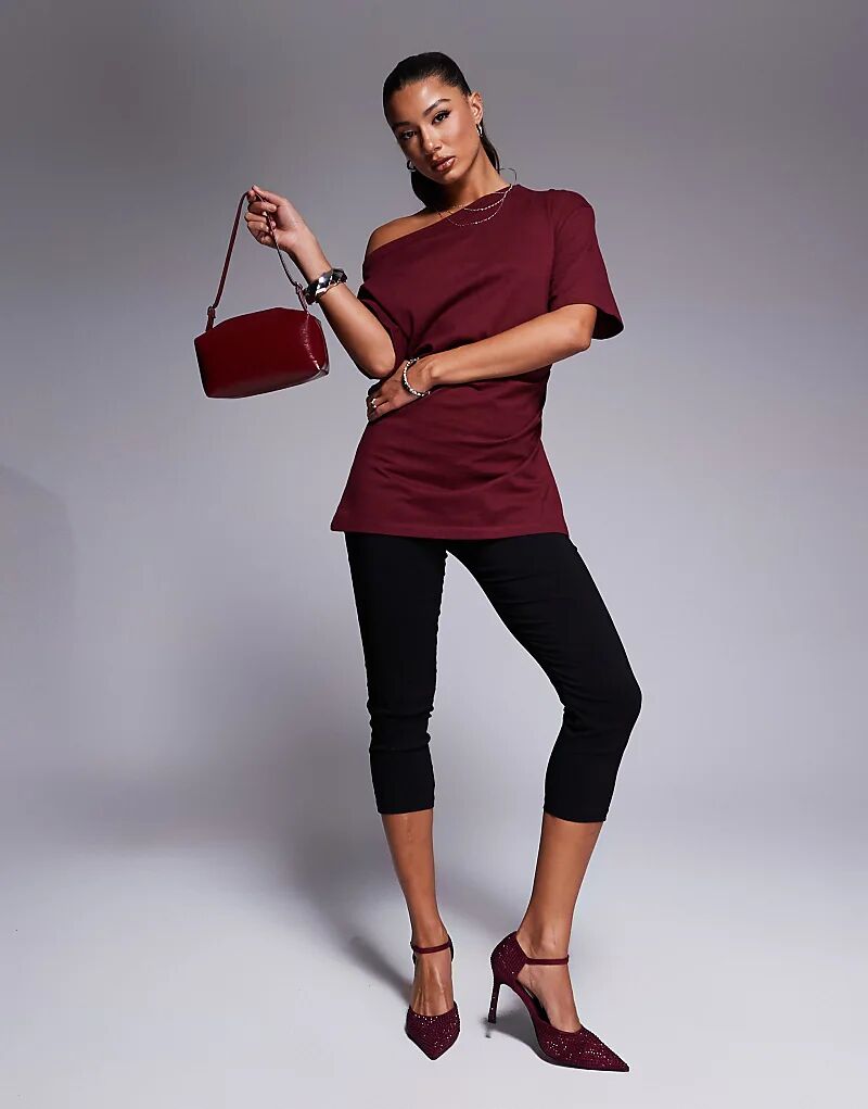 

Топ на одно плечо с косым вырезом, бордового цвета ASOS DESIGN