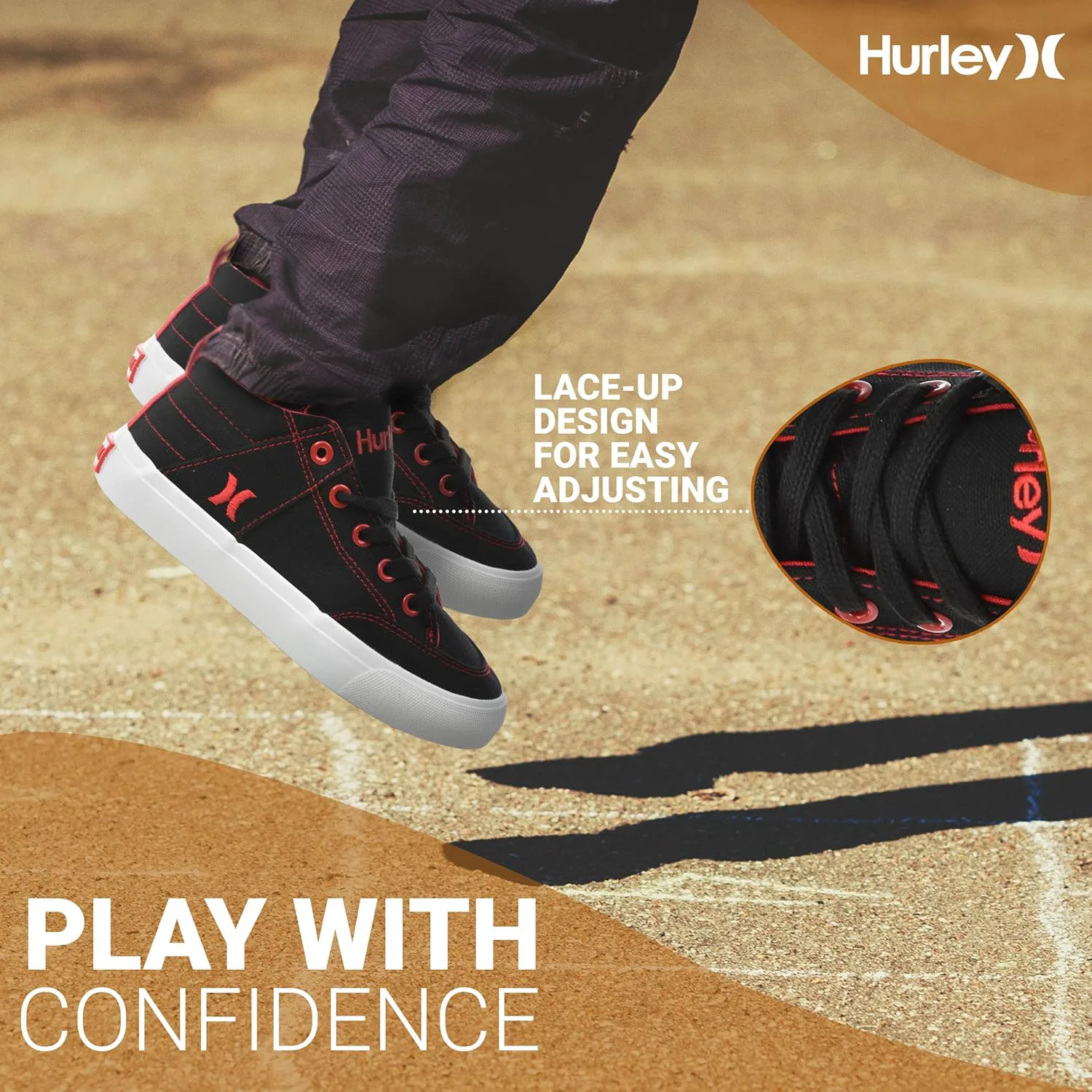 Детские высокие скейтбордные кроссовки Hurley Roddy, спортивная обувь для мальчиков и девочек, черный/красный — фото 4