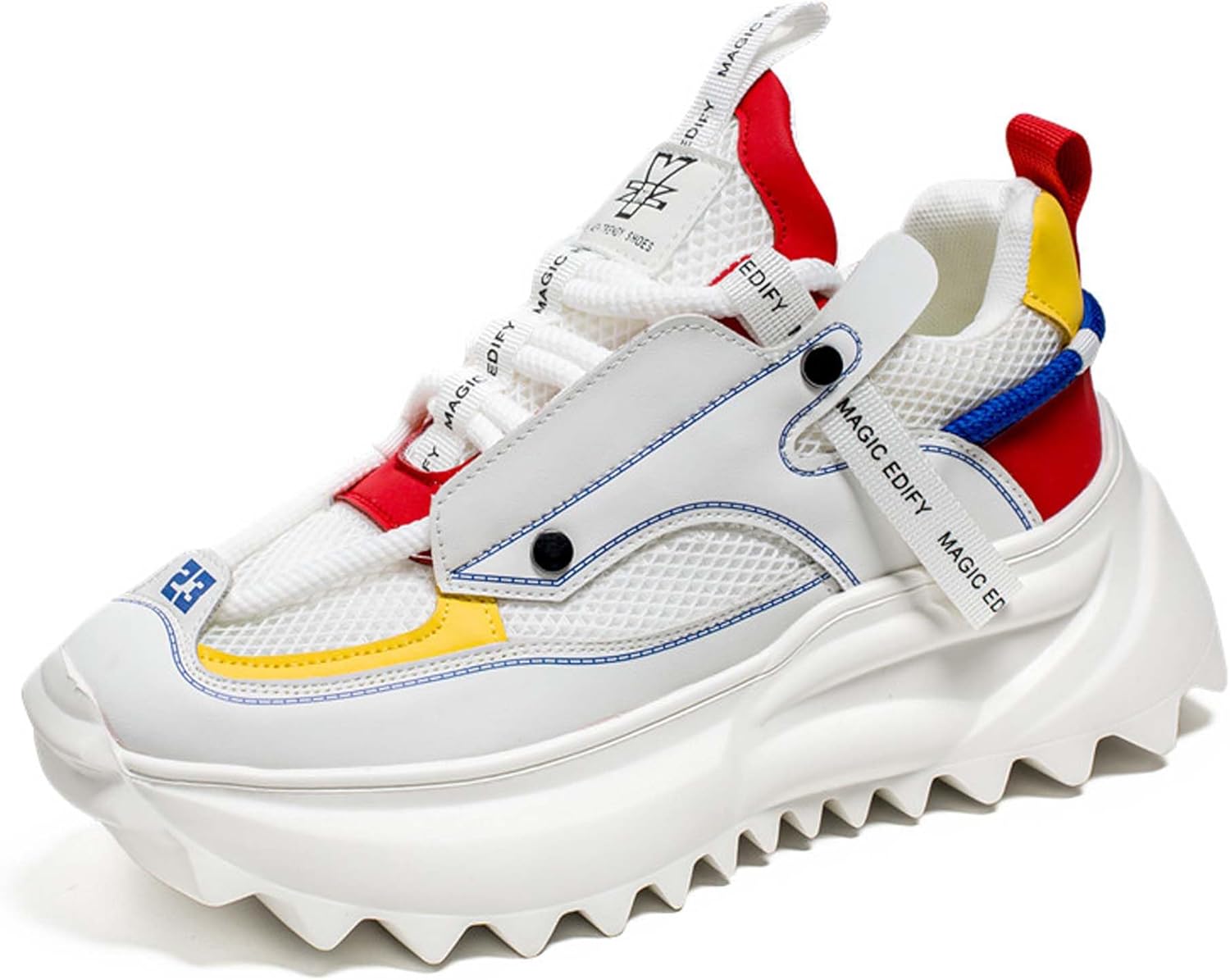 

Мужские дышащие кроссовки с толстой подошвой, модные высокие повседневные туфли на шнуровке, противоскользящие беговые кроссовки, обувь для прогулок, увеличивающая рост Dzbajrqm, белый/красный
