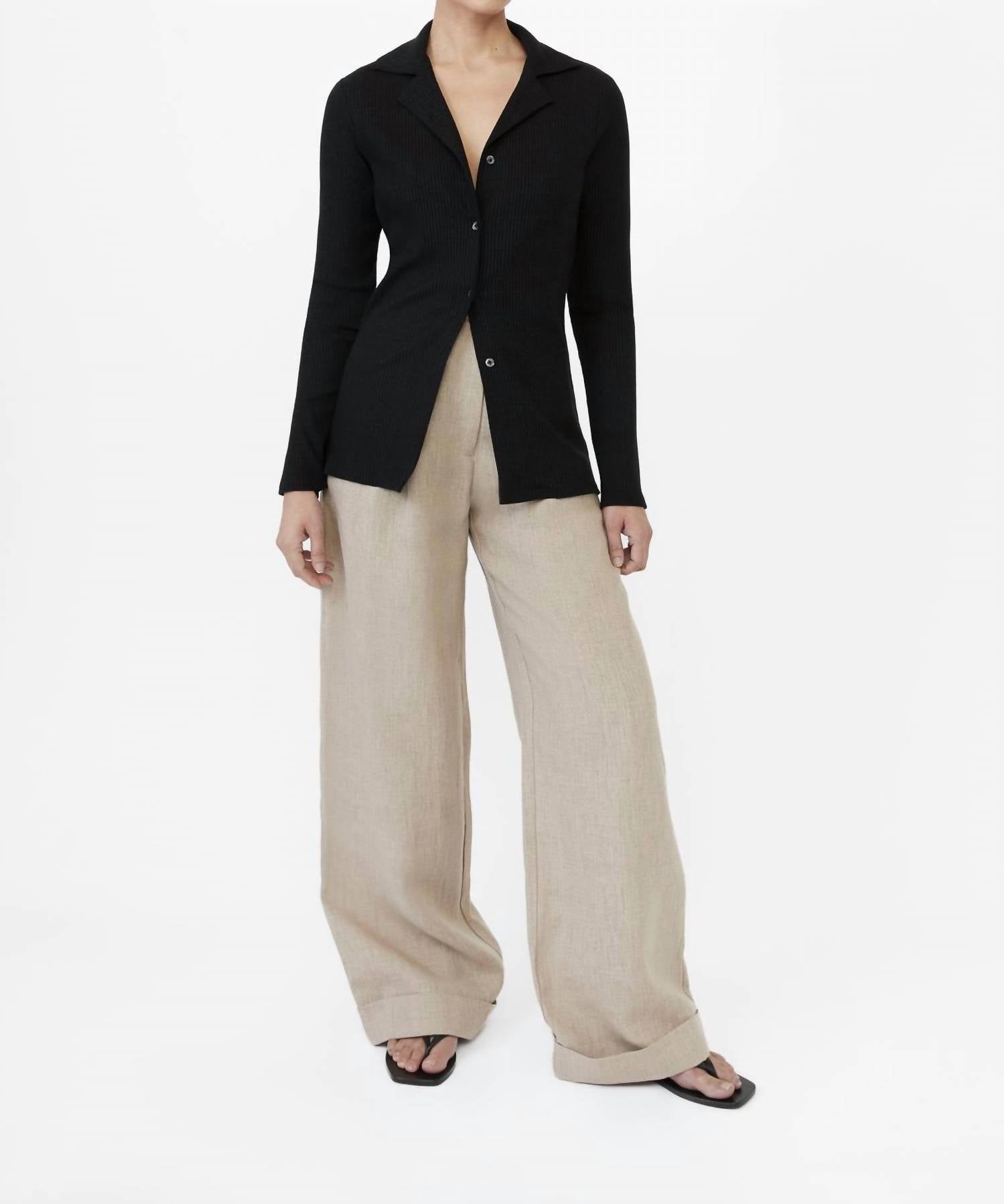 

Кардиган с воротником из рубчатой ткани черный Dāl the Label