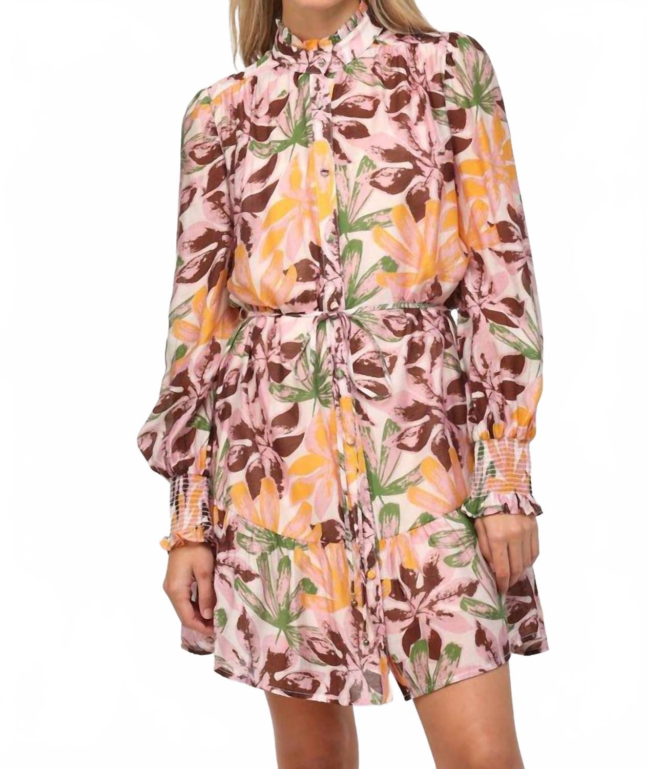 

Кремово-розовое платье с длинным рукавом в осеннем цветочном принте FATE