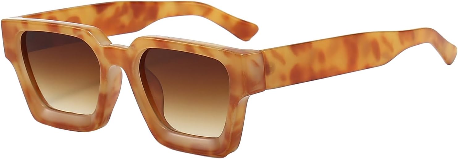 

Солнцезащитные очки Onrtry прямоугольной формы для женщин и мужчин с маленьким лицом, в стиле ретро, ​​квадратные солнцезащитные очки в толстой оправе, A17 Leopard Frame/Gradient Brown Lens