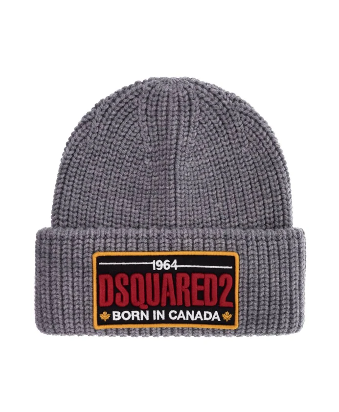 

Объемная шапка-бини из шерсти в рубчик Dsquared2, серый