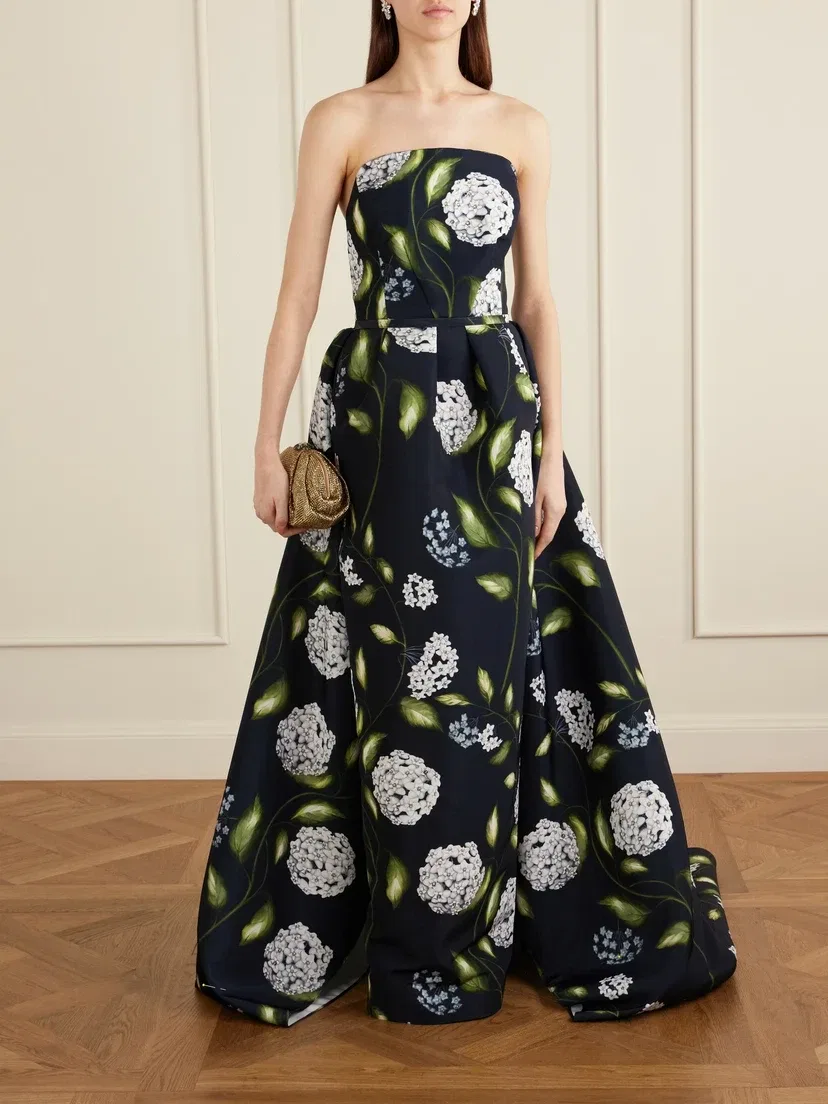Платье из саржи с цветочным принтом Oscar de la Renta, синий — фото 2