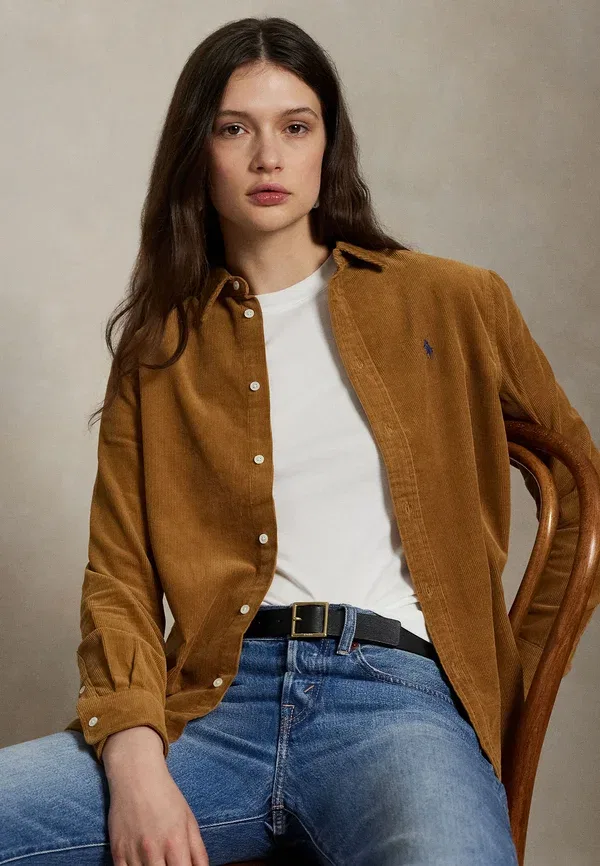 Рубашка из хлопкового вельвета классического кроя Polo Ralph Lauren, цвет загар — фото 4