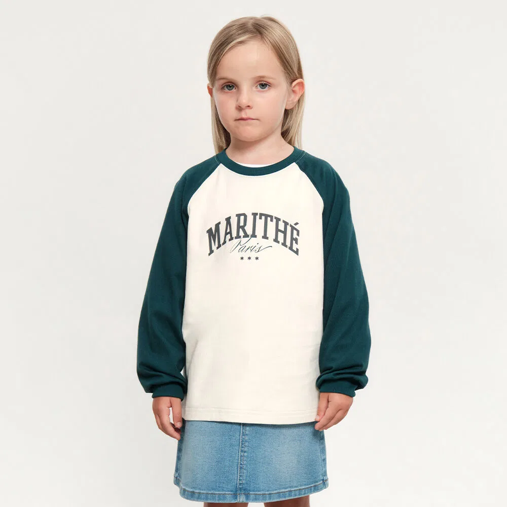 Детский лонгслив реглан в стиле колор-блок зелёный от Marithé Kids