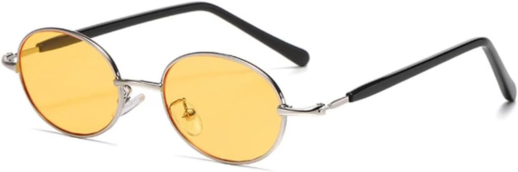 

Модные маленькие металлические овальные солнцезащитные очки для женщин в стиле ретро-панк для мужчин, трендовые, с прозрачными линзами и защитой от УФ-излучения UV400 HHZZYVY, Silver Black Yellow