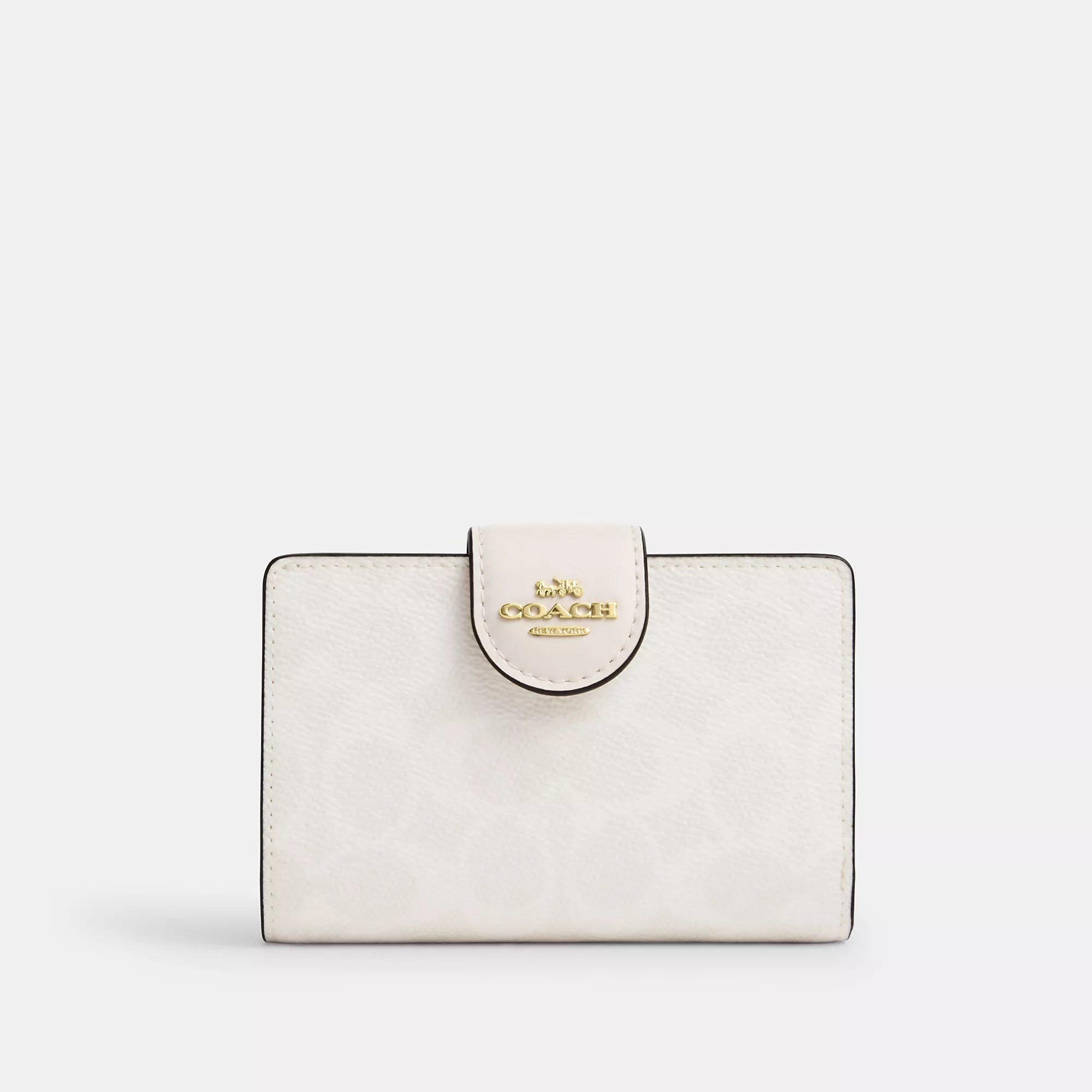 

Coach Outlet Средний угловой кошелек с застежкой-молнией из фирменной ткани, цвет gold/white/chalk