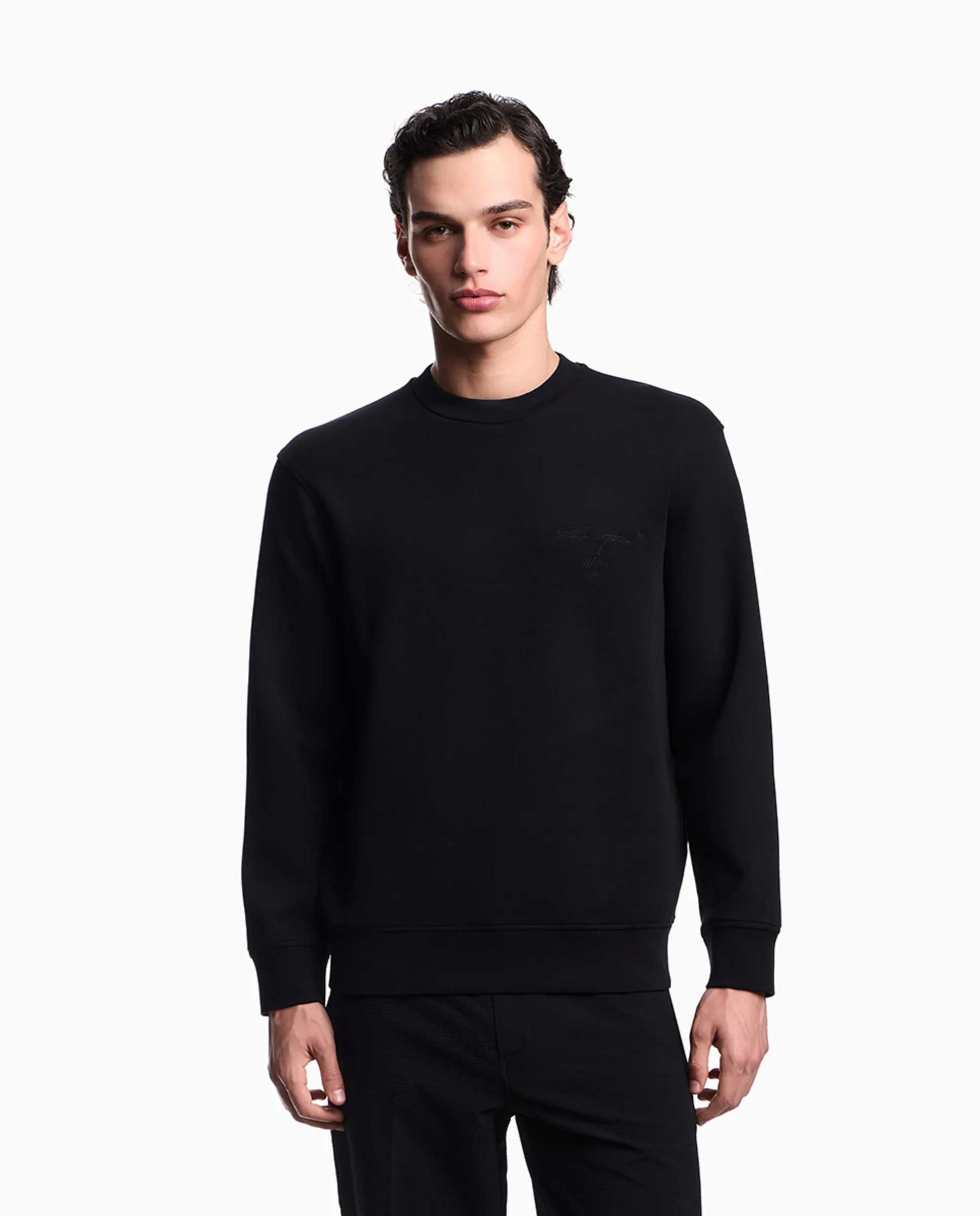 

Мужская толстовка с круглым вырезом и логотипом Signature Emporio Armani, черный
