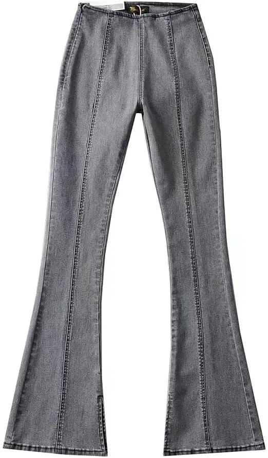Джинсы Spring Flare Leg, женские, высокая посадка, эластичные деним, воздушный силуэт generic, серый