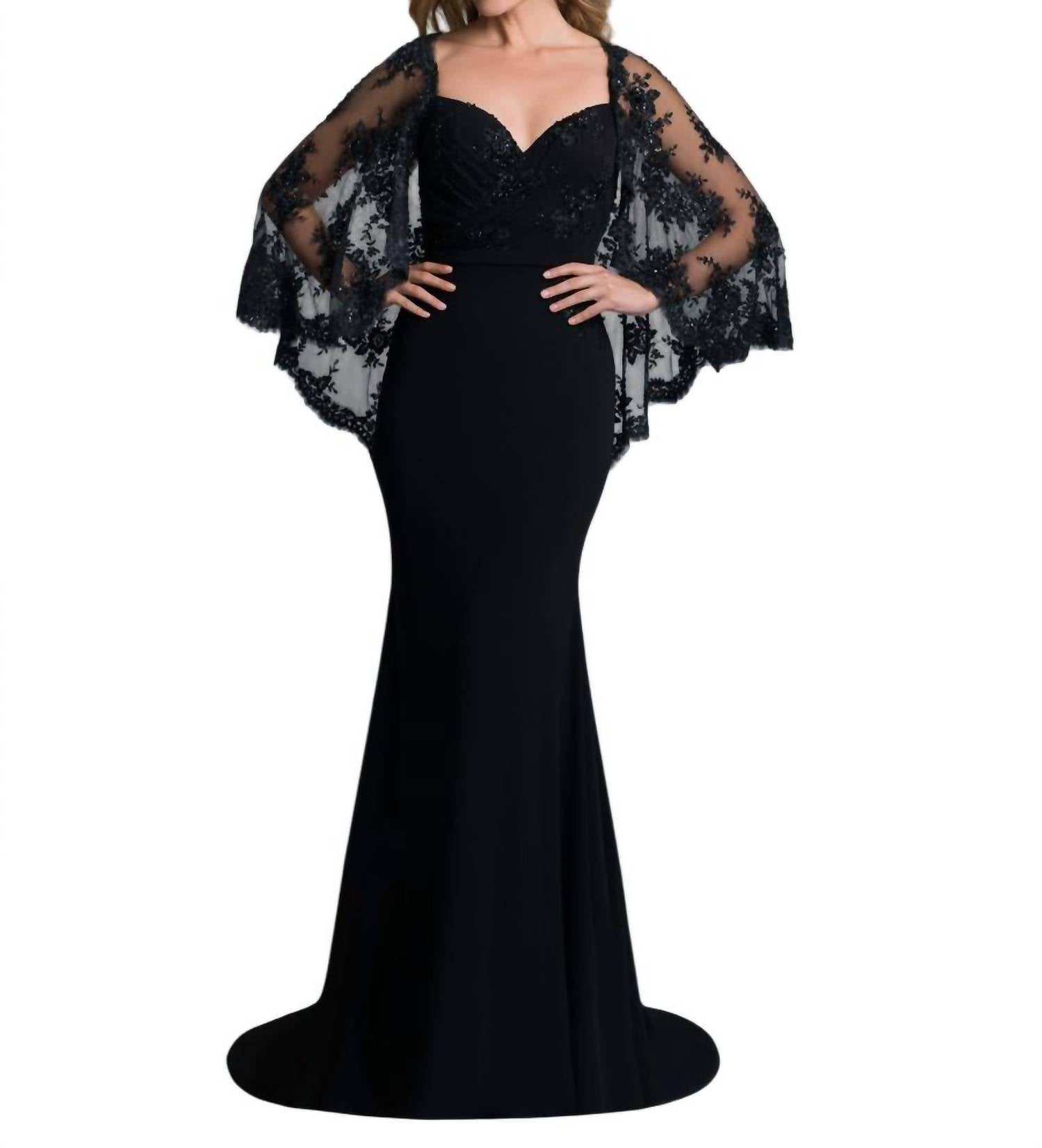 

Черное платье-русалка с цветочной аппликацией Saboroma