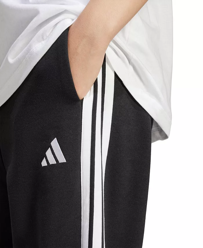 Женские свободные флисовые брюки Essentials с тремя полосками adidas, черный — фото 3