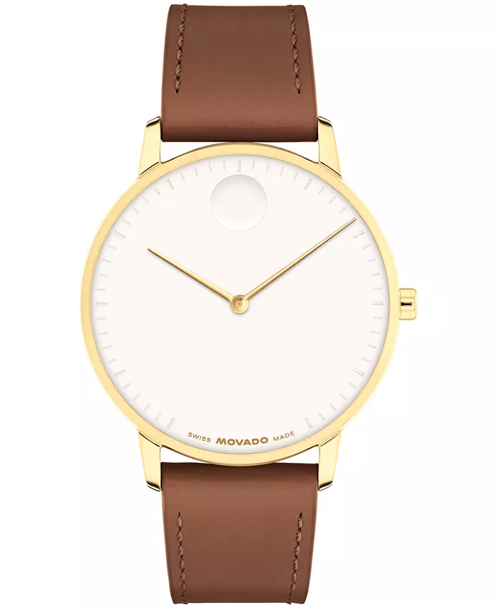 

Унисекс часы Swiss Quartz с коричневым кожаным ремешком, 39 мм Movado