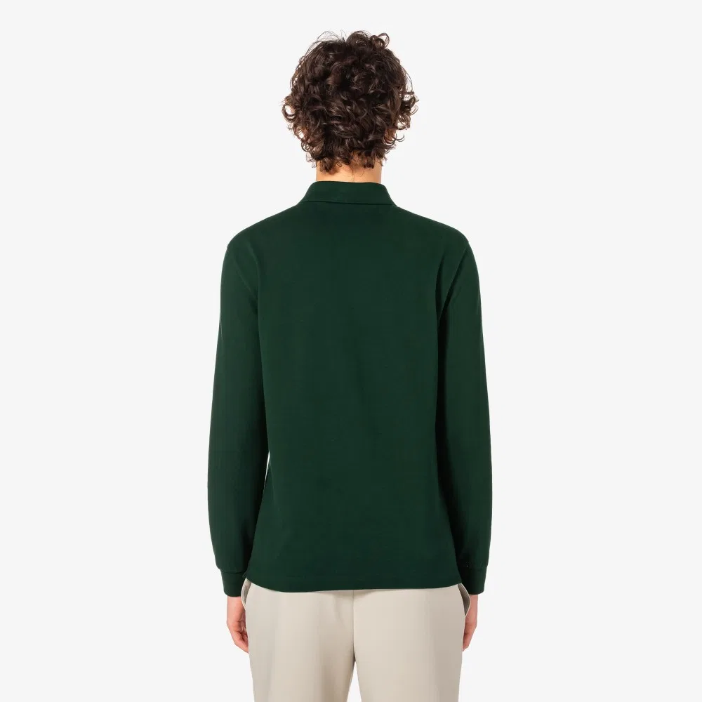 Мужская длинная футболка-поло Paris глубокого зелёного цвета от Lacoste — фото 3
