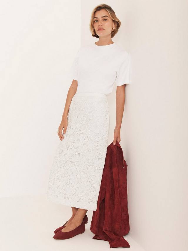 

Высокая талия кружевная юбка-карандаш Mint Velvet, White Ivory