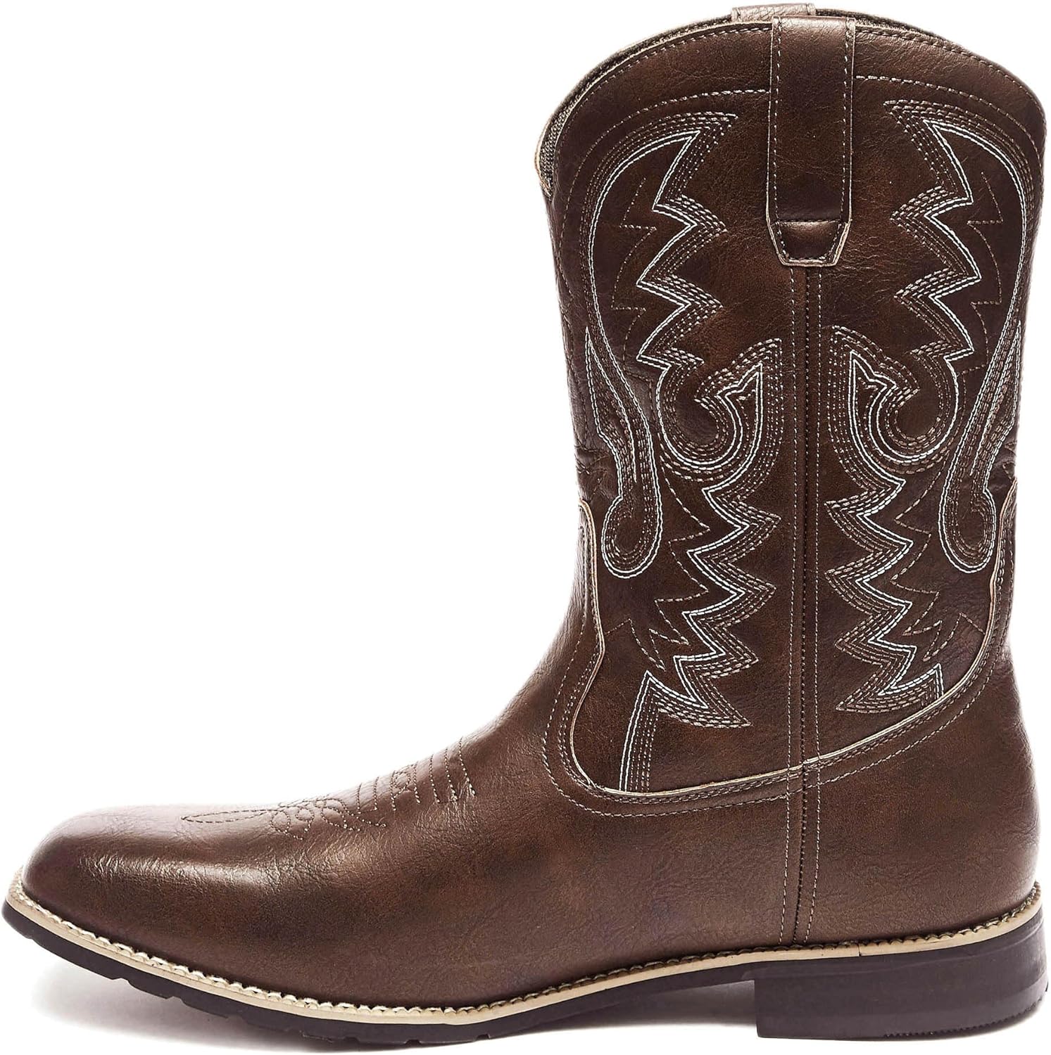 Мужские ковбойские сапоги Metrocharm Western-02 с вышивкой, квадратный носок, средняя голень, темно-коричневый — фото 4