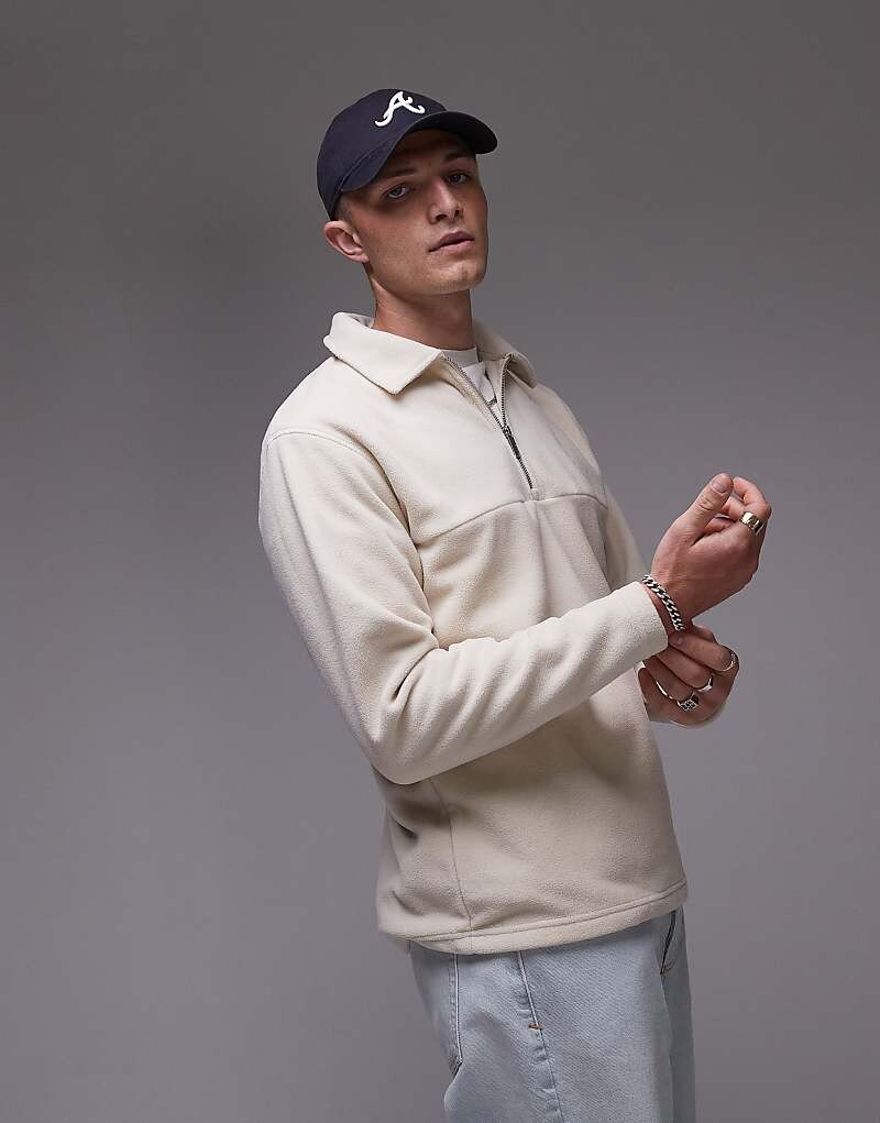 

Selected Homme – толстовка кремового цвета из искусственной овчины с молнией на шее