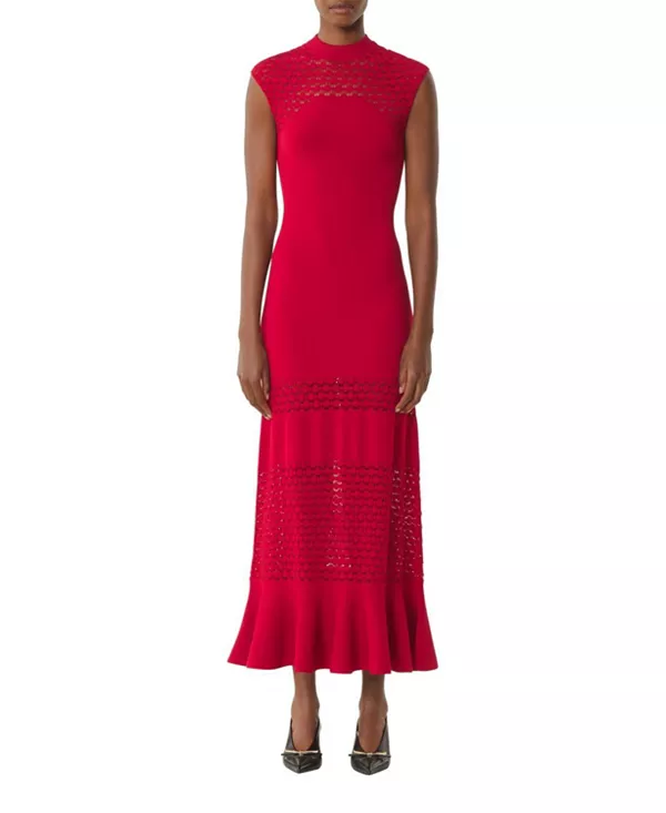 

Платье из вискозы с кружевной отделкой Lanvin, красный