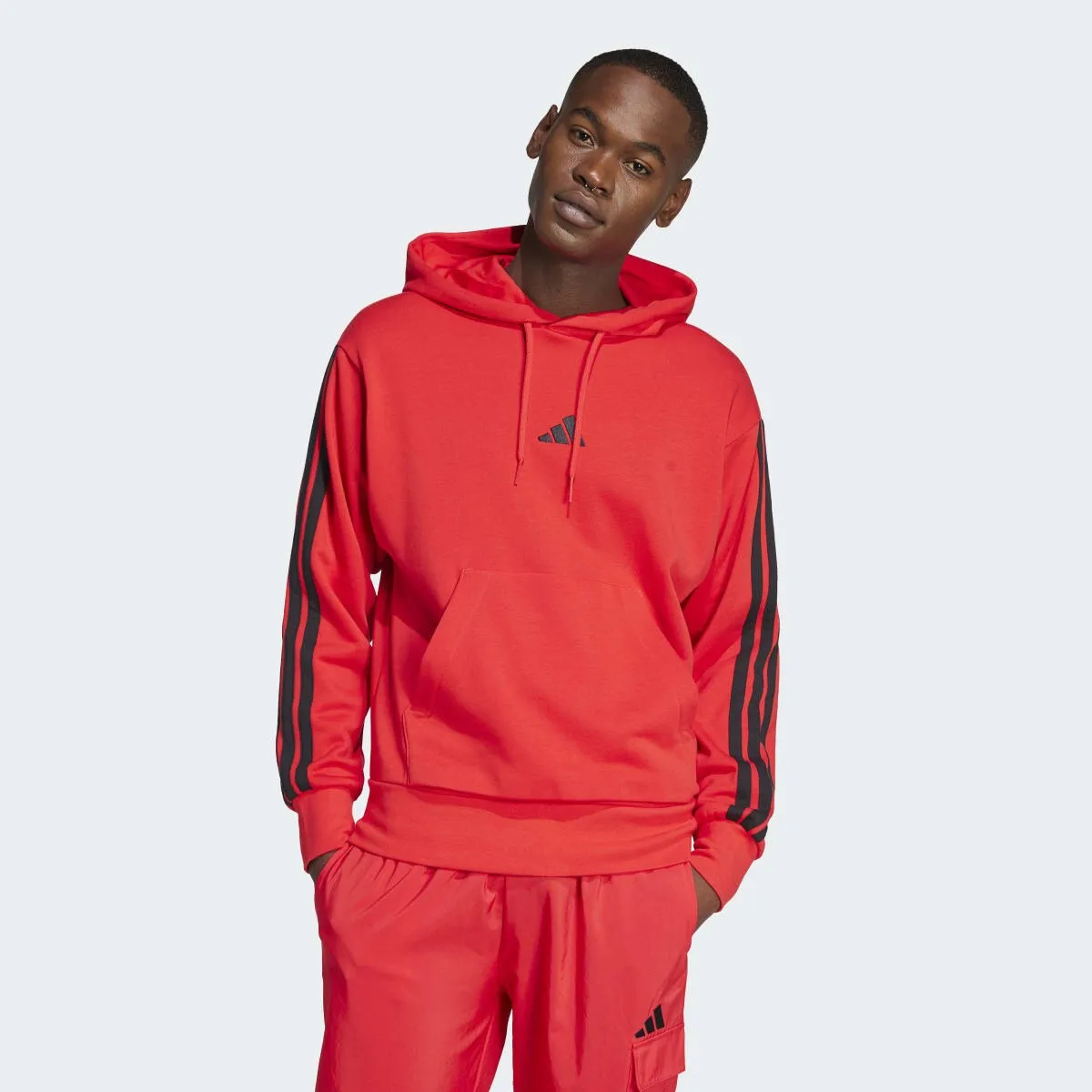 

Men's Essentials Французская махровость 3 полоски Adidas Толстовка с капюшоном, красный
