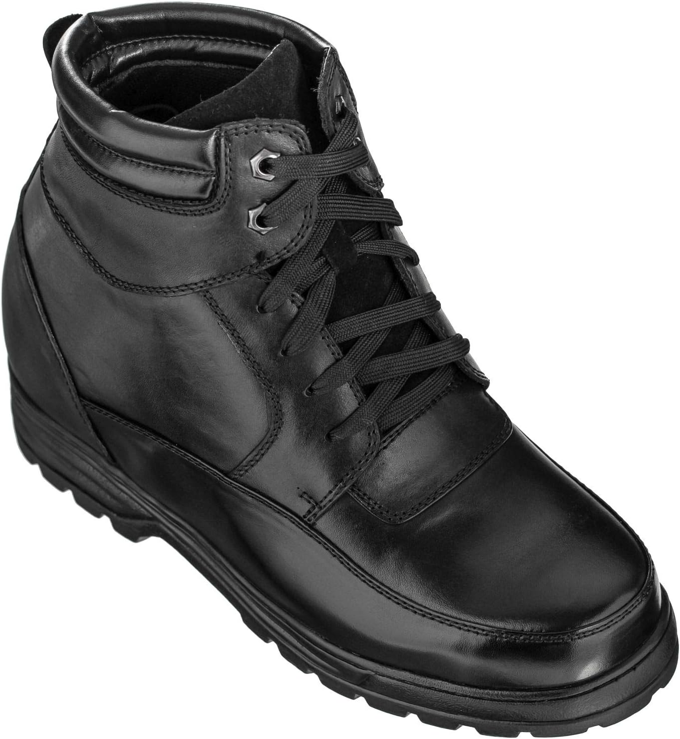 

Мужские невидимые обувные вставки для увеличения роста Calden - Черные кожаные шнурованные военные ботинки с дополнительным увеличением роста на 13 см - K881801 - Размер 9 D(M) US