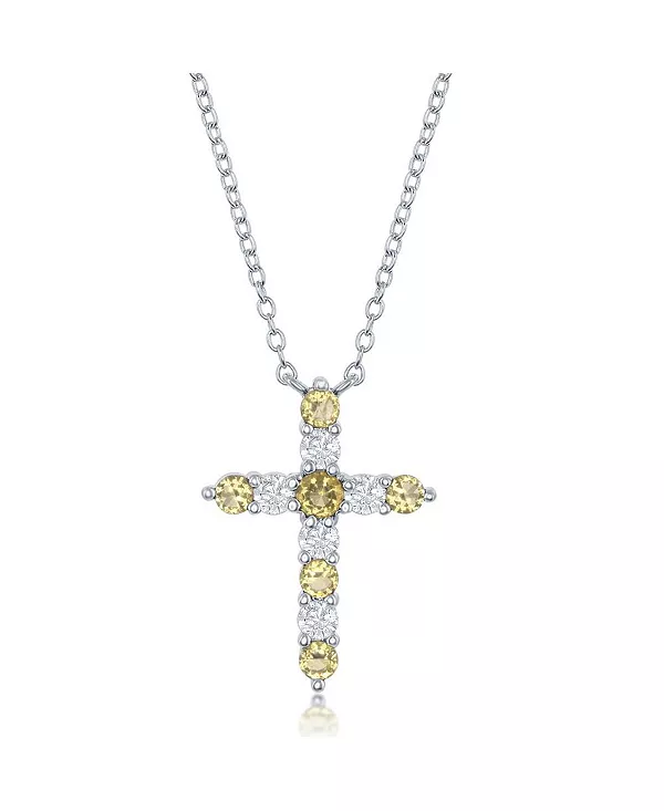 

Серебряное ожерелье с фианитами и крестиком из камня-талисмана Simona, citrine
