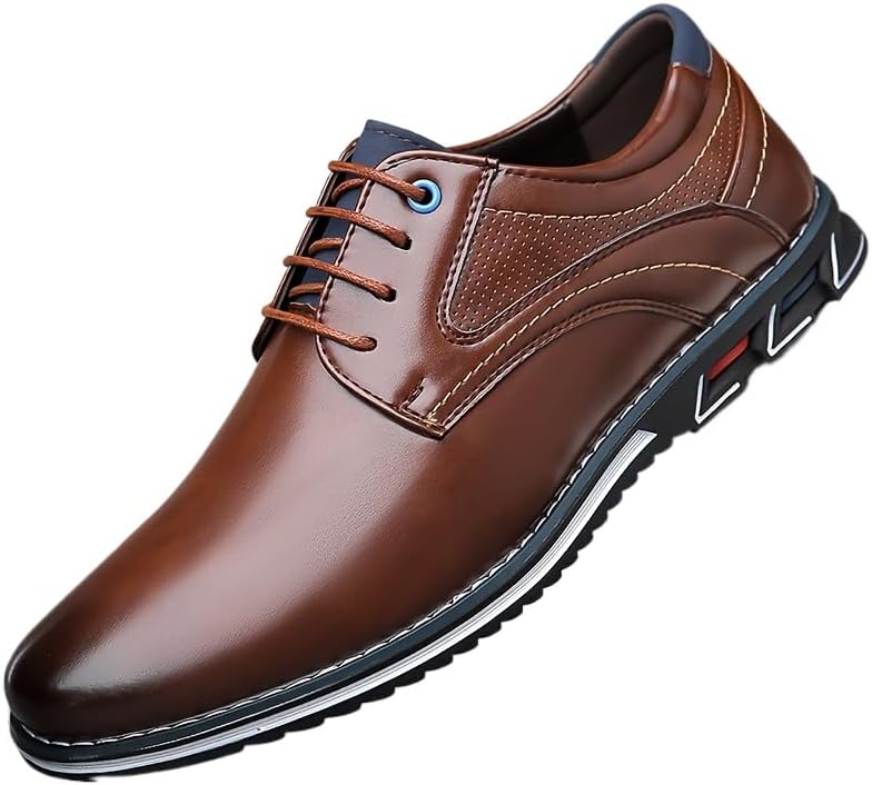 

Мужские повседневные туфли больших размеров из искусственной кожи - износостойкие, нескользящие туфли на шнуровке для работы и повседневной носки Hhhchpm, темно-коричневый