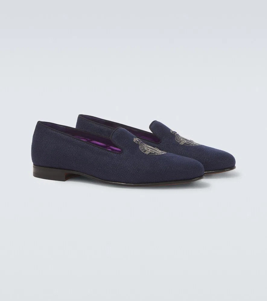 Льняные лоферы Alonzo с вышивкой Ralph Lauren Purple Label, синий
