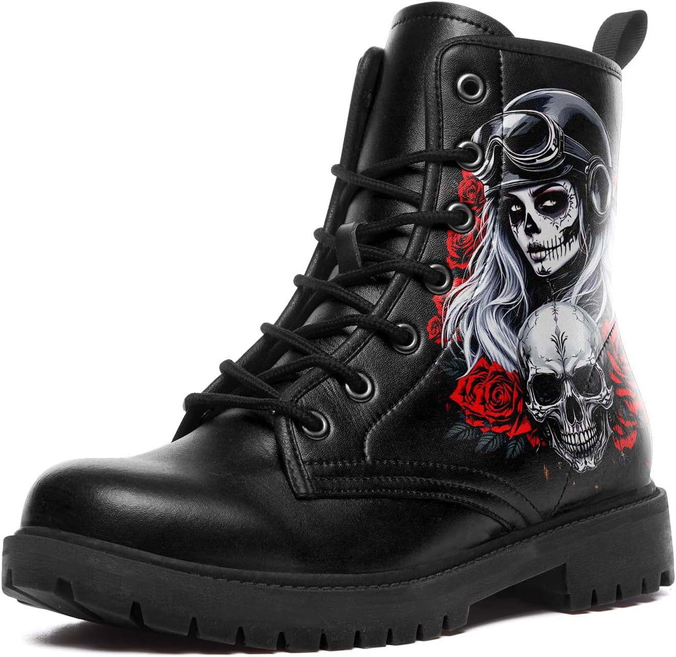 

Ботинки в стиле Череп для мужчин и женщин, противоскользящие, в готическом панк-стиле, массивные черные, из веганской кожи, рабочие ботильоны Coolcustomize