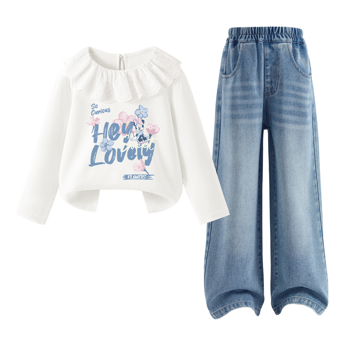 

Детская повседневная спортивная одежда Disney, Di Light Color Gardenia White+Solid Color Denim Light Blue