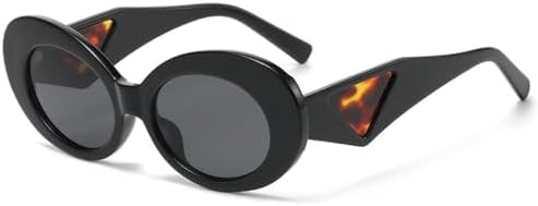 

Ретро-очки овальной формы 2026 года с контрастными цветами для женщин, модные очки «кошачий глаз» для мужчин, трендовые градиентные оттенки, солнцезащитные очки UV400 MTZJH, Black