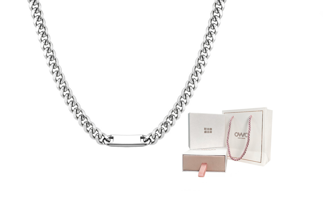 

OWO Титановая стальная кубинская цепь мужская silver