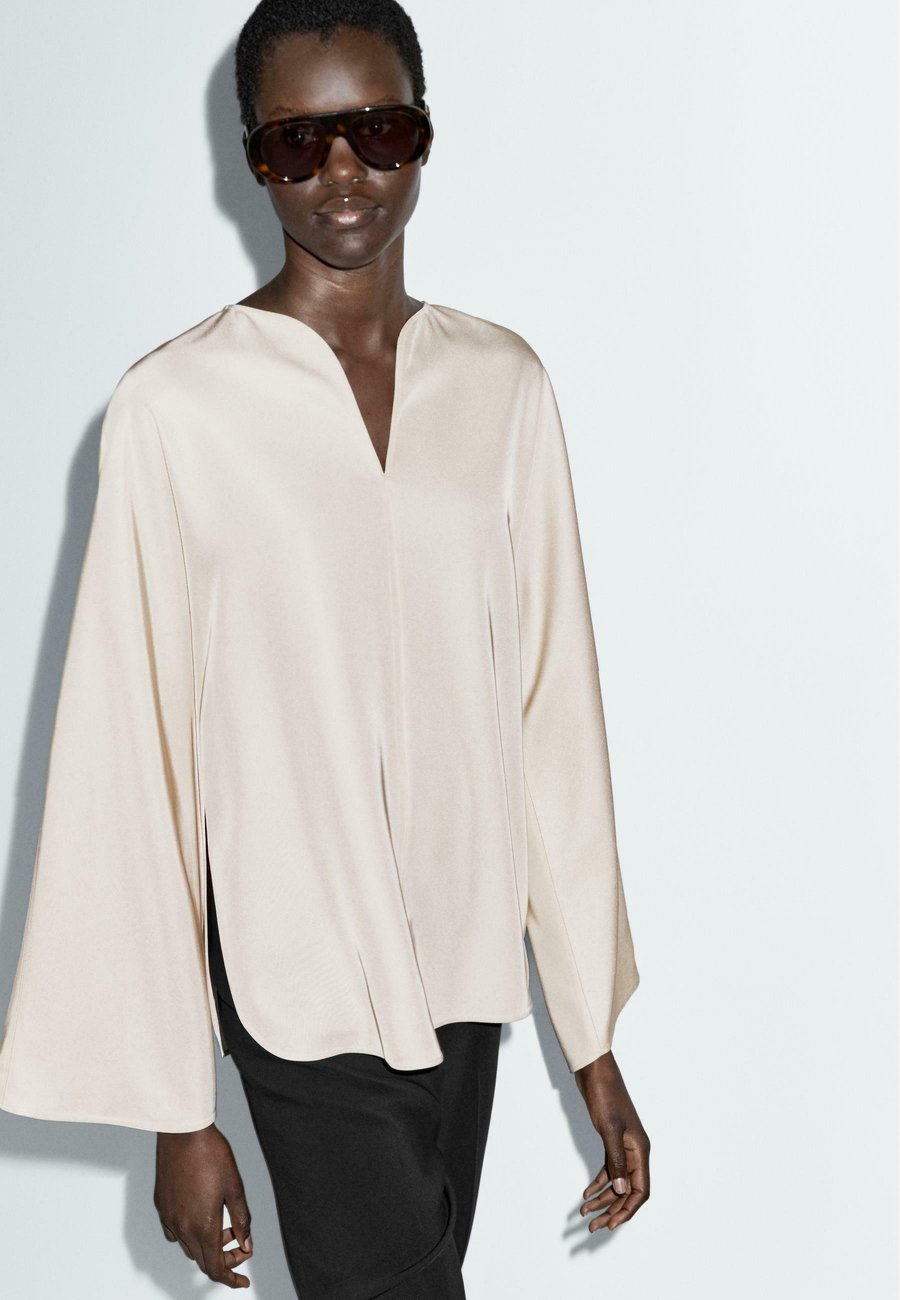 

Блуза Massimo Dutti FLOWING V-NECK LONG SLEEVE, Mottled Beige