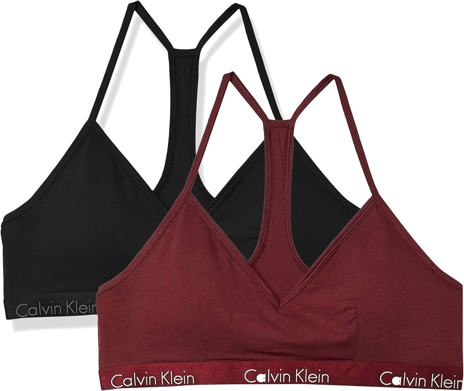 

Женские бюстгальтеры-бралетты Calvin Klein с V-образным вырезом и спиной-борцовкой, легкая подкладка, комплект из 2 шт., Black(Qp1669-902)/Bardo