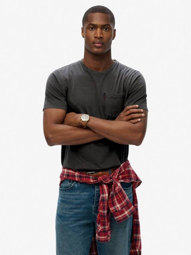 

Классическая хлопковая футболка с карманом Superdry, Washed Jet Black